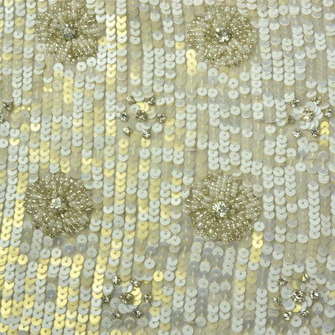 White Gold Sequins Pattern Silk Georgette