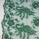 Swirly Beaded Floral Pattern Lace Fabric