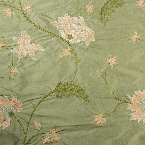 Pointy and Swirly Abstract Flowers Silk Shantung Embroidery