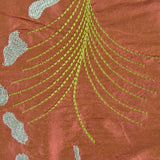 Fern with Abstract Shapes Silk Shantung Embroidery