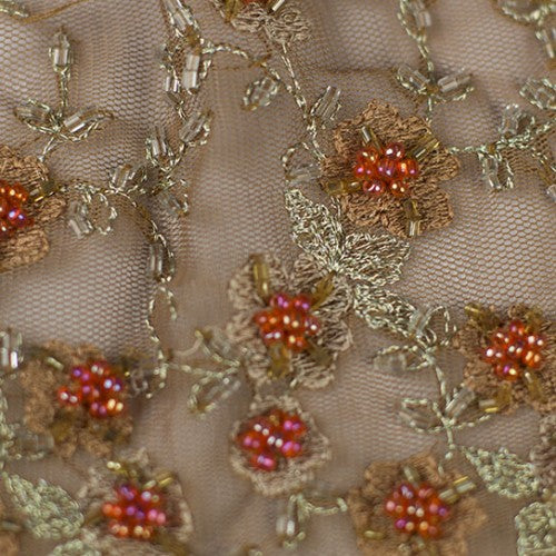 Beaded Flowers Lace Fabric - Main Image