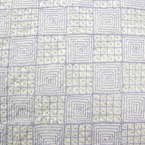 Checkered and Beaded Square Pattern Silk Shantung Hand-beaded
