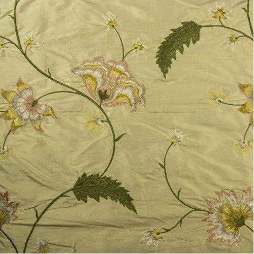 Pointy and Swirly Abstract Flowers Silk Shantung Embroidery