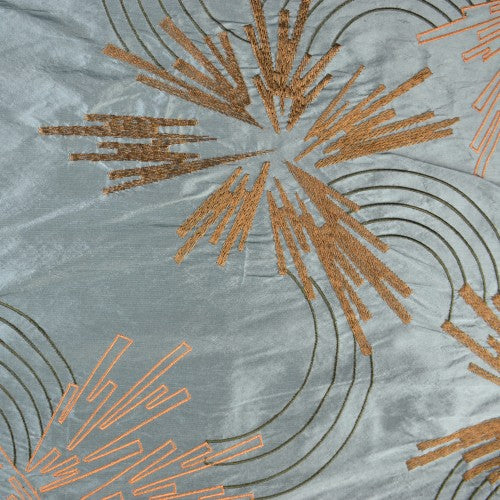 Abstract Lined Flowers with Lined Half-circles Silk Shantung Embroidery