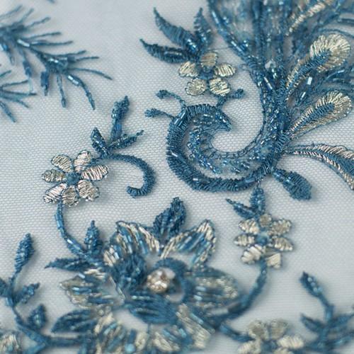 Swirly Beaded Floral Pattern Lace Fabric