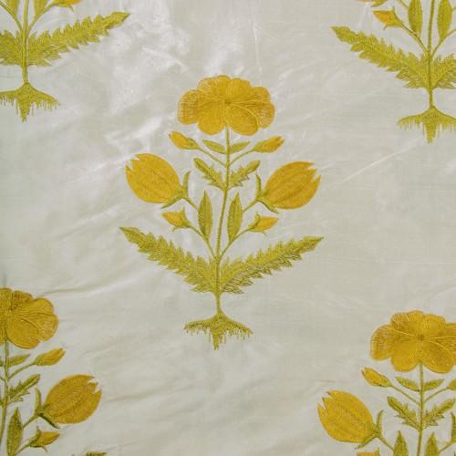 Symmetrical Flowers Silk Shantung Embroidery