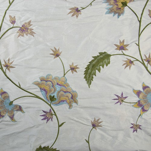 Pointy and Swirly Abstract Flowers Silk Shantung Embroidery