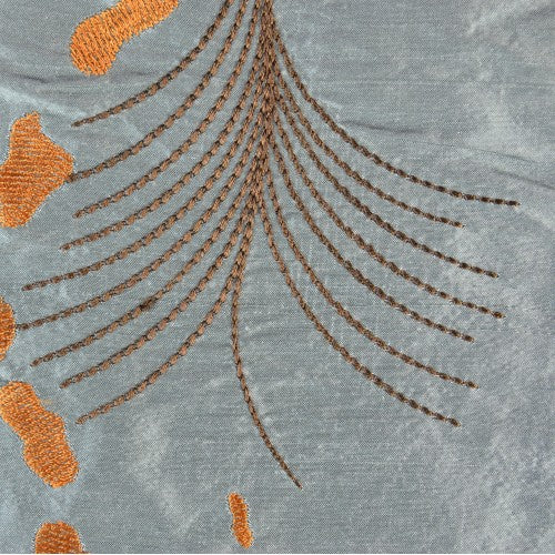 Fern with Abstract Shapes Silk Shantung Embroidery