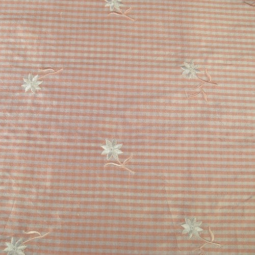 Gingham with Flowers Silk Shantung Embroidery