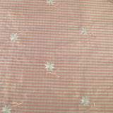 Gingham with Flowers Silk Shantung Embroidery