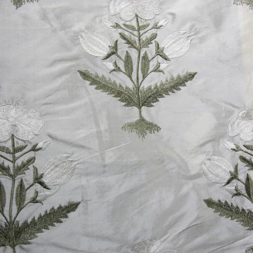 Symmetrical Flowers Silk Shantung Embroidery