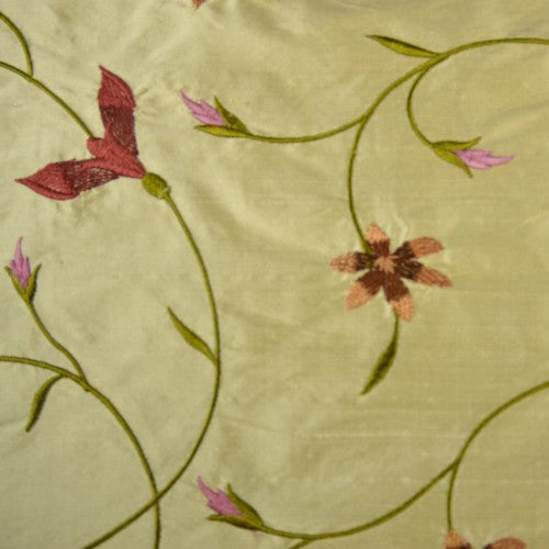 Floral Pattern with Curved Stems Silk Shantung Embroidery