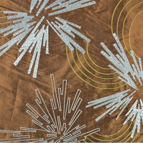 Abstract Lined Flowers with Lined Half-circles Silk Shantung Embroidery