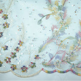 Floral and Feather Multi-color Pattern with Sequins Lace Fabric
