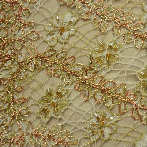 Thin Floral Lined Pattern Lace Fabric