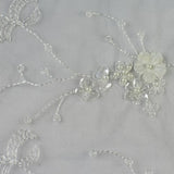 White Floral with Pearls and Sequins Lace Fabric