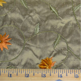 Simple Flowers with Leaves Silk Shantung Embroidery