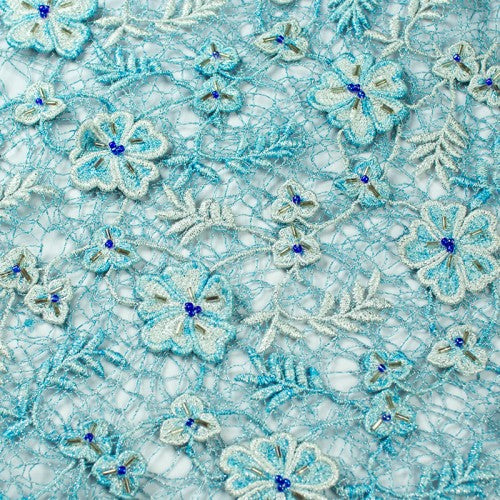 Floral Design with Beads French Guipure Lace Fabric