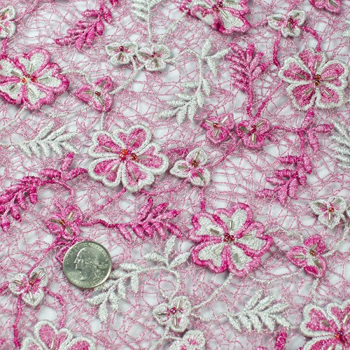 Floral Design with Beads French Guipure Lace Fabric