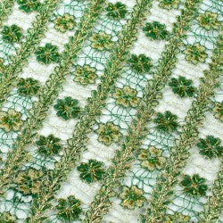 Striped Floral Pattern with Beads French Lace Fabric