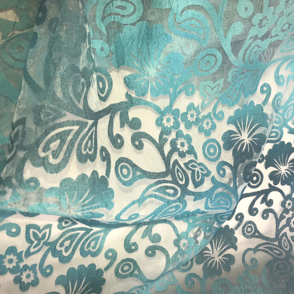 Tinted Big Leaves and Flowers Polyester Organza Jacquard