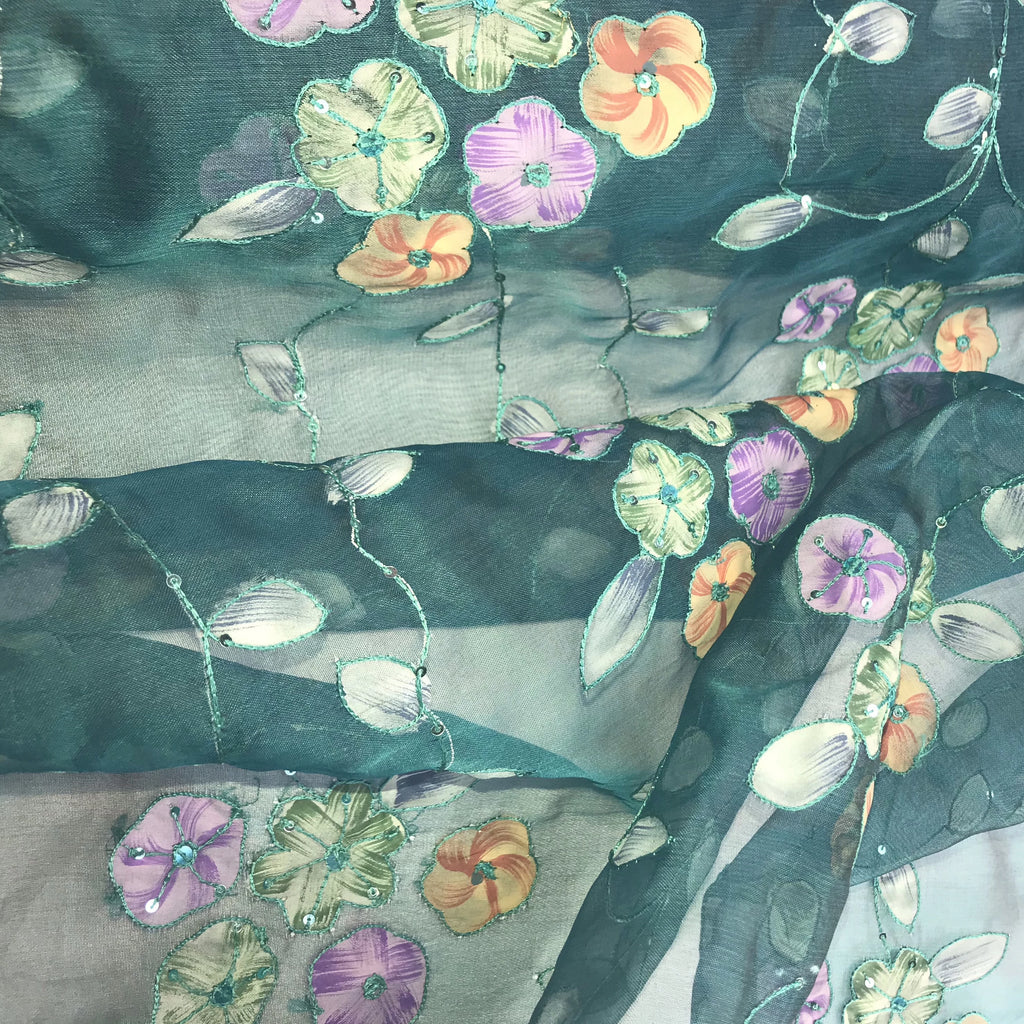 Multi-color Floral Pattern Silk Organza Embroidery