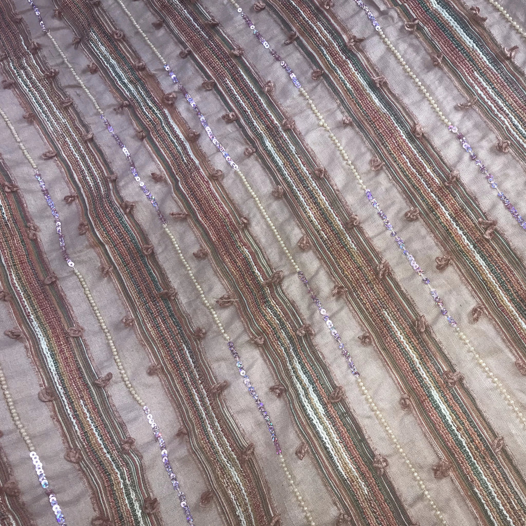 Striped and Beaded Raw Silk Tassar