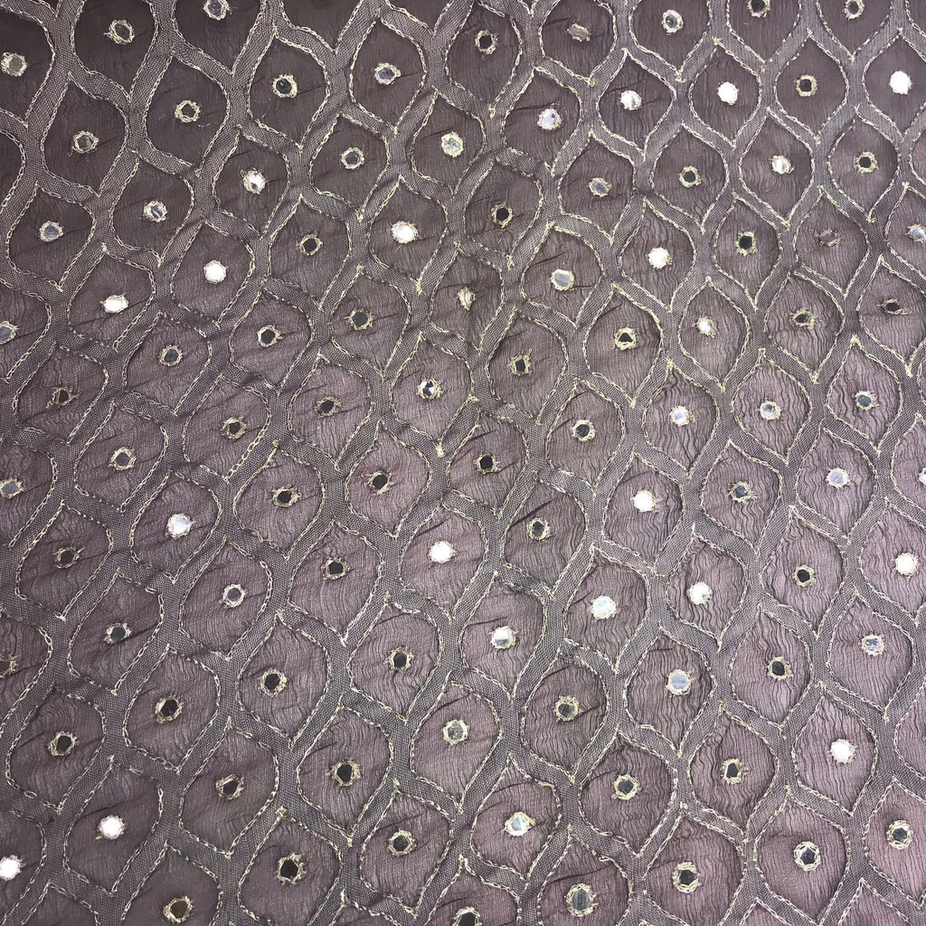 Rounded Diamond Pattern with Mirrors Silk Organza Embroidery