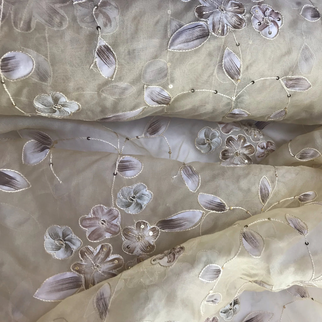 Multi-color Floral Pattern Silk Organza Embroidery
