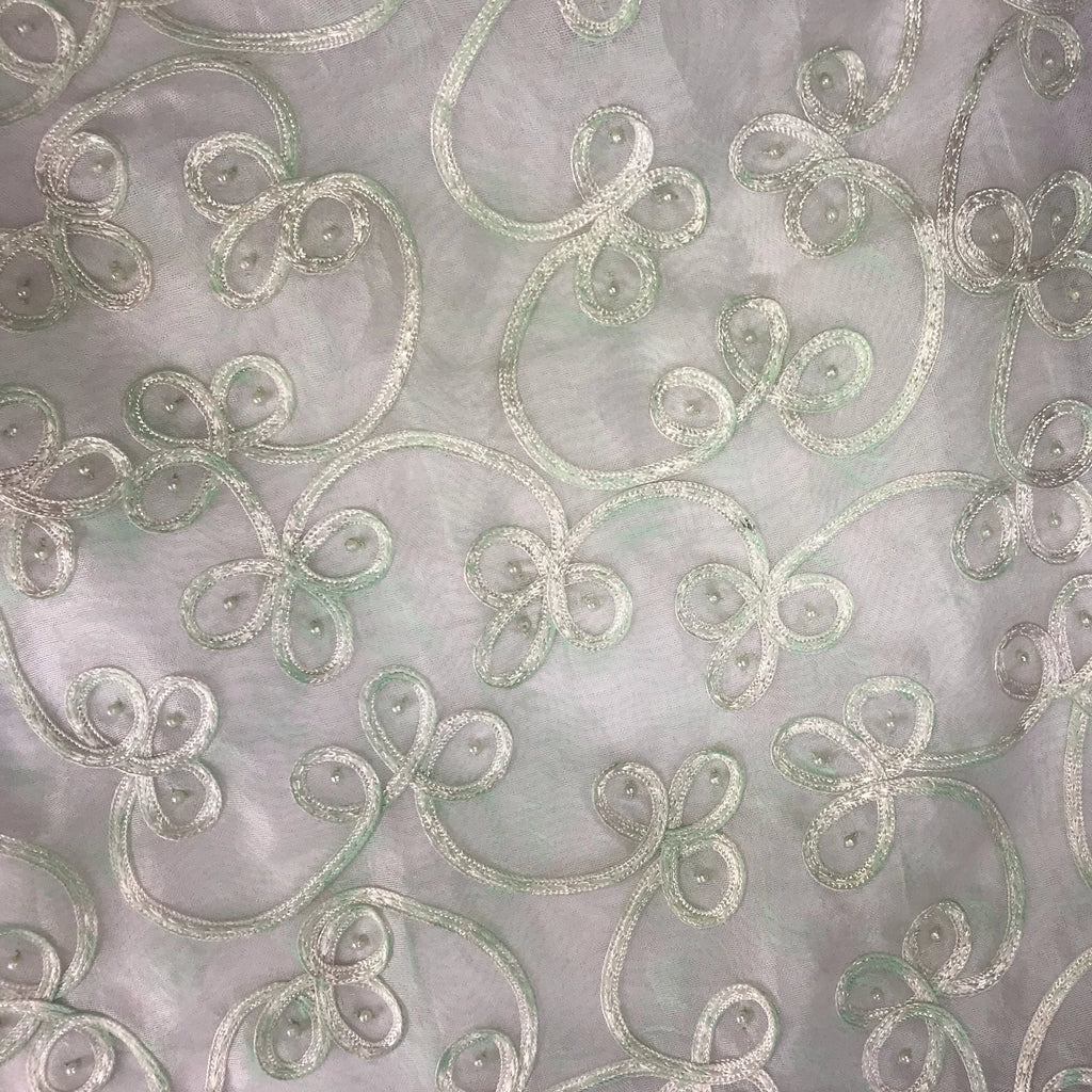 Soutache Floral Swirl Pattern Silk Organza Embroidery
