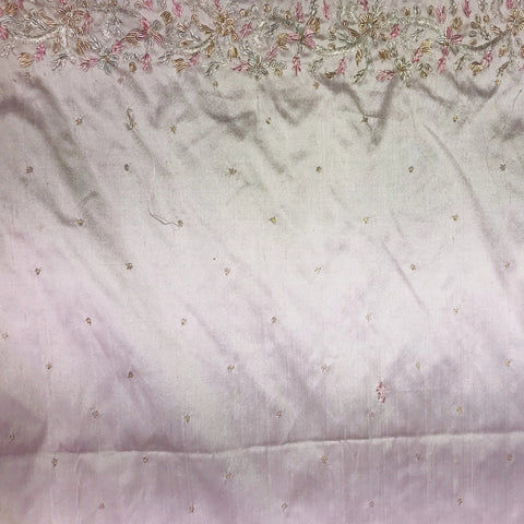Light Gold and Light Pink Brocade with Silver Dardozi on Silk Shantung