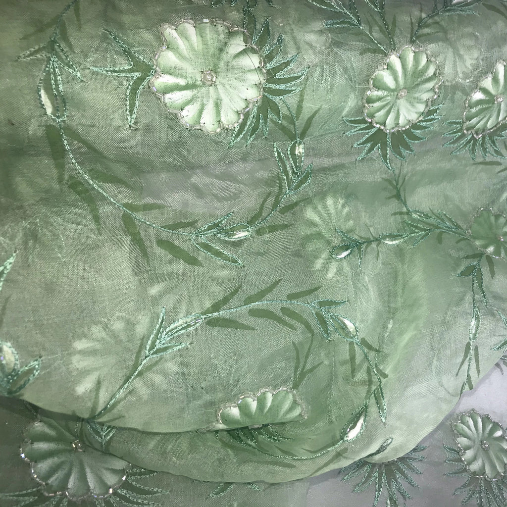Hand Painted Floral Pattern Silk Organza Embroidery