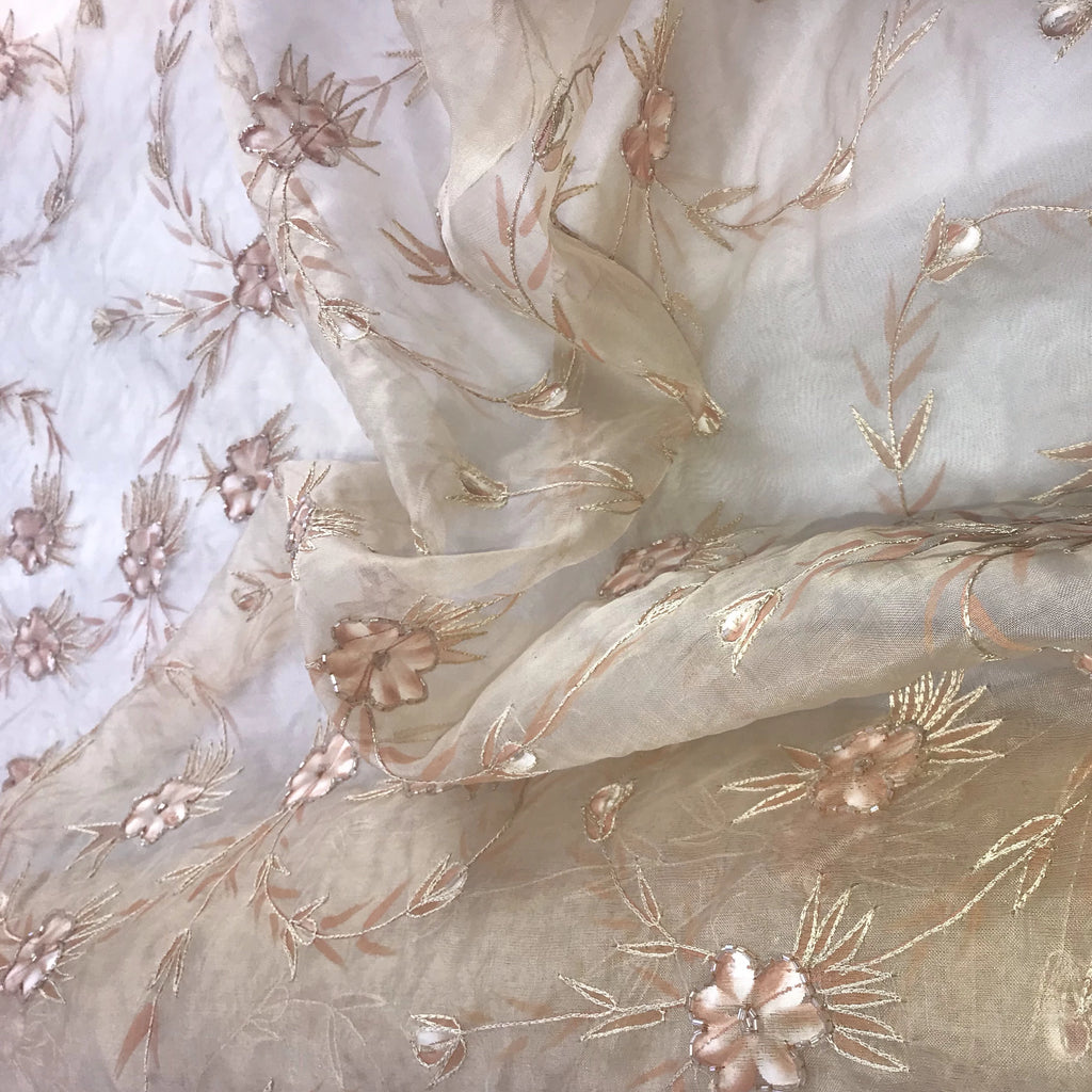 Hand Painted Floral Pattern Silk Organza Embroidery