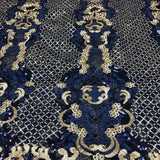 French Lace and Gold Sequins Criss Cross Flower Design