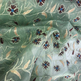 Burgundy, Blue, and Gold Floral Pattern Silk Organza Embroidery