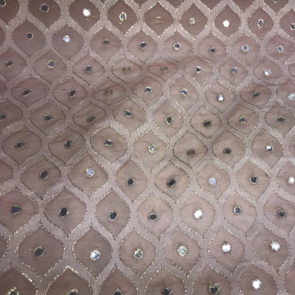 Rounded Diamond Pattern with Mirrors Silk Organza Embroidery
