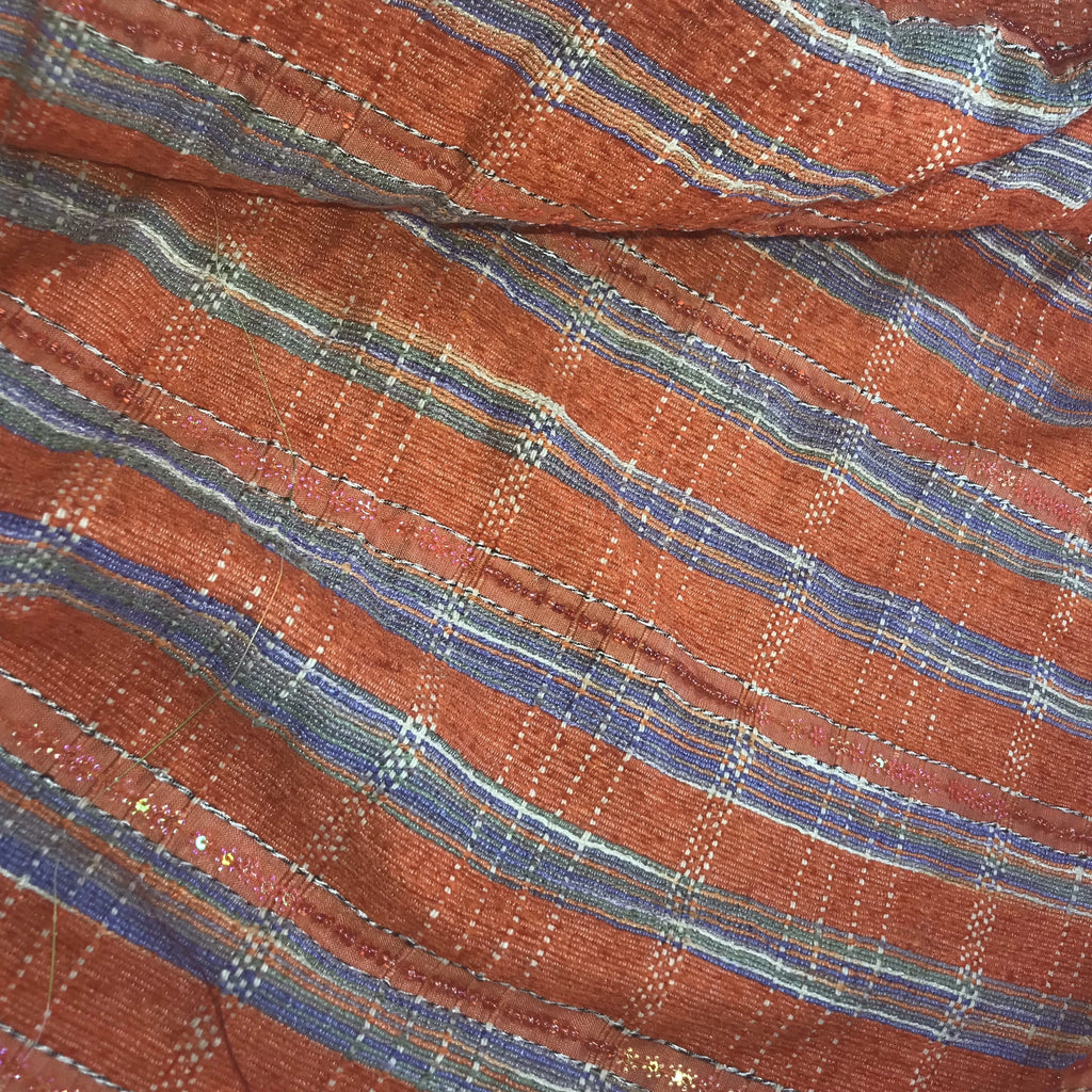 Striped and Beaded Raw Silk Tassar