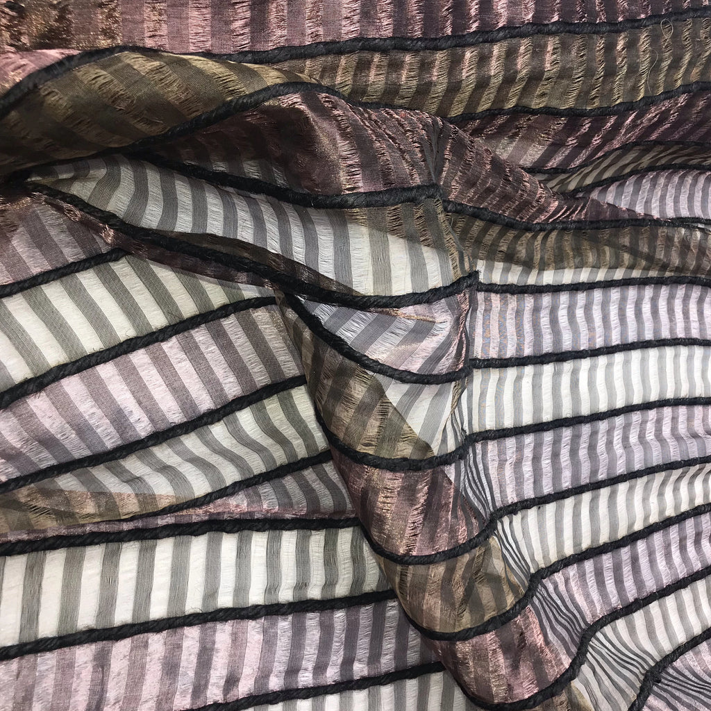 Jude Stripe Pattern Metallic Silk Organza Embroidery