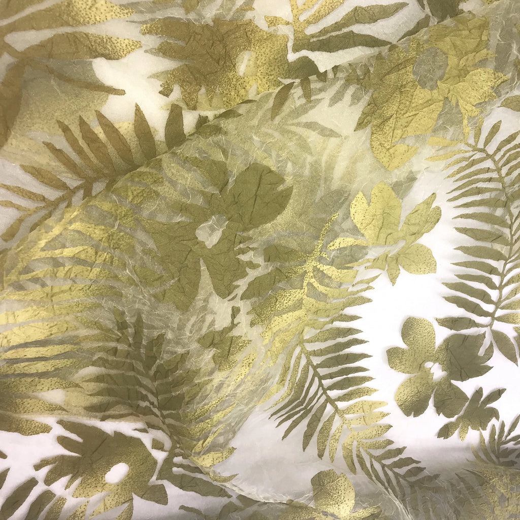 Tinted Big Leaves and Flowers Polyester Organza Jacquard