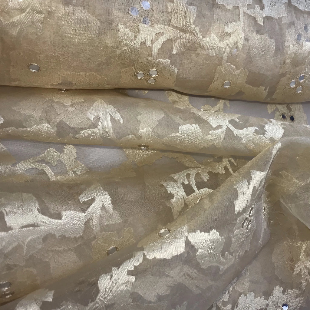Large Floral Pattern With Mirrors Silk Organza Embroidery