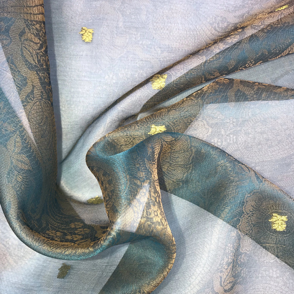 Gold Floral Pattern Silk Organza Jacquard