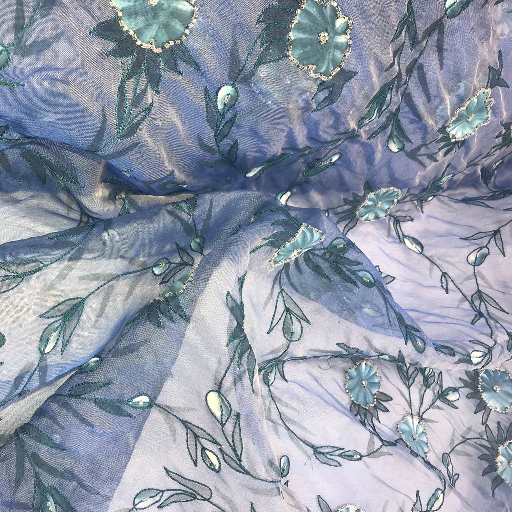 Hand Painted Floral Pattern Silk Organza Embroidery