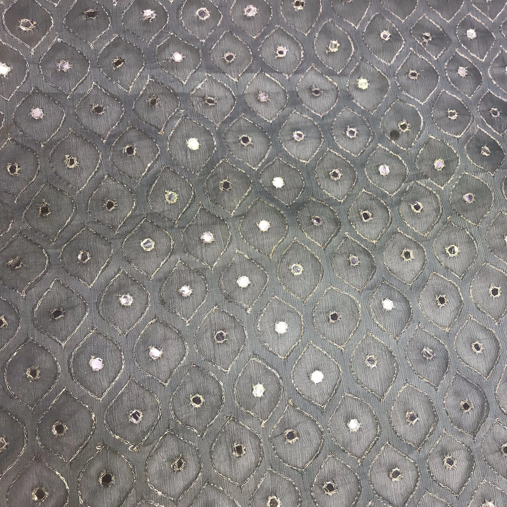 Rounded Diamond Pattern with Mirrors Silk Organza Embroidery