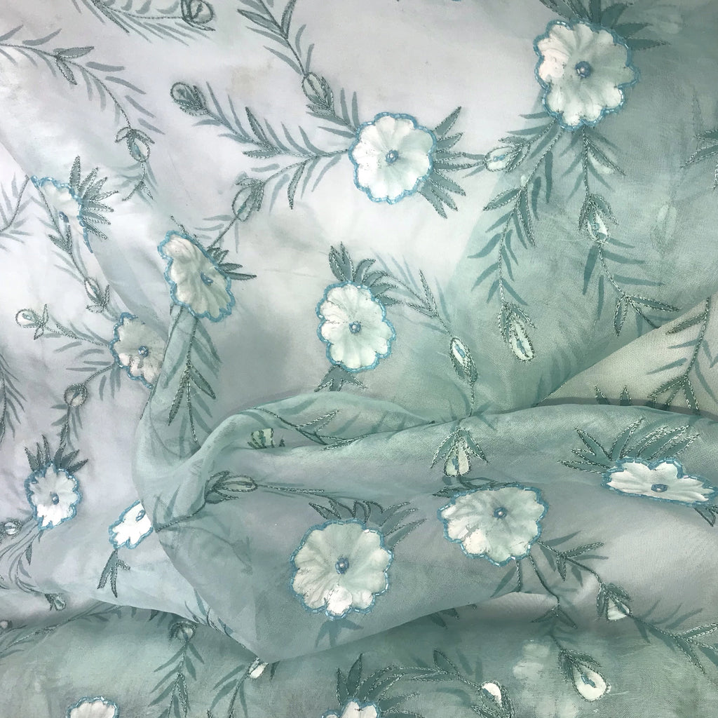 Hand Painted Floral Pattern Silk Organza Embroidery