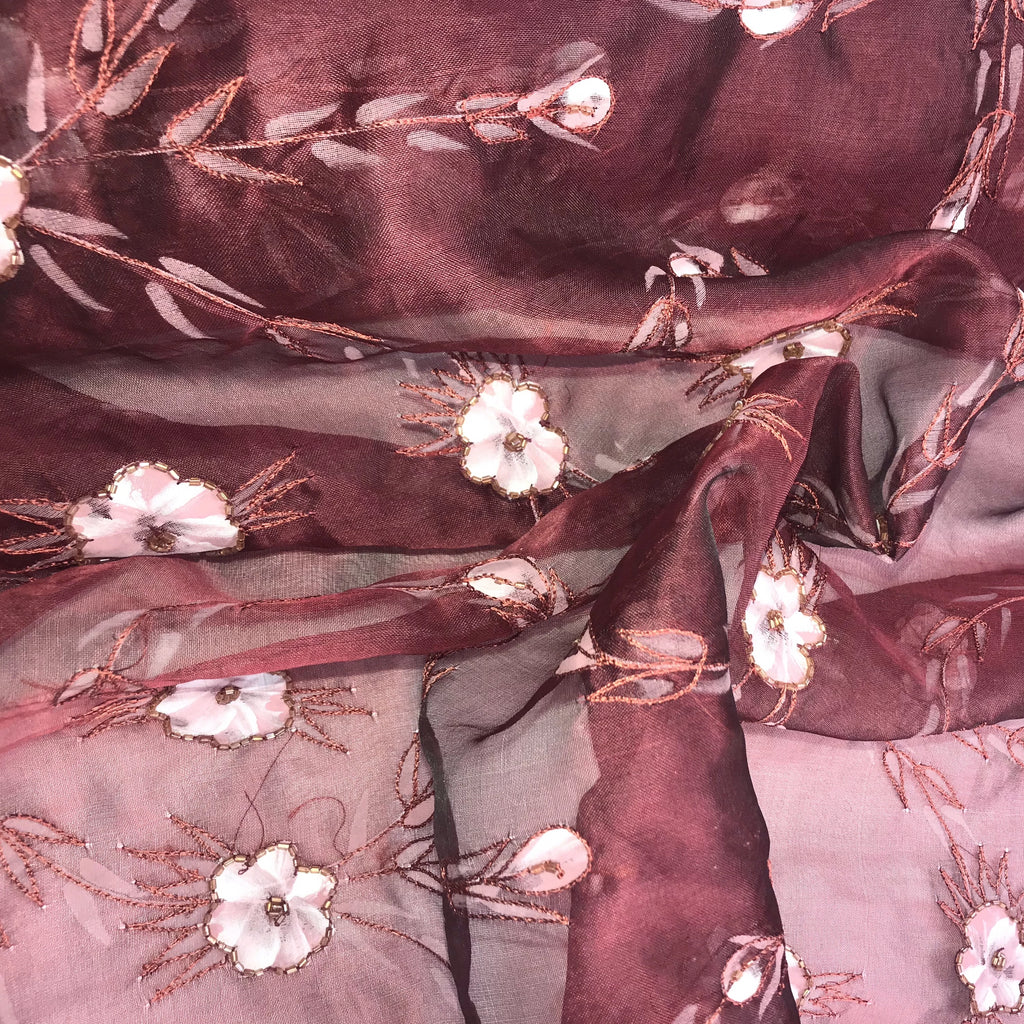 Hand Painted Floral Pattern Silk Organza Embroidery