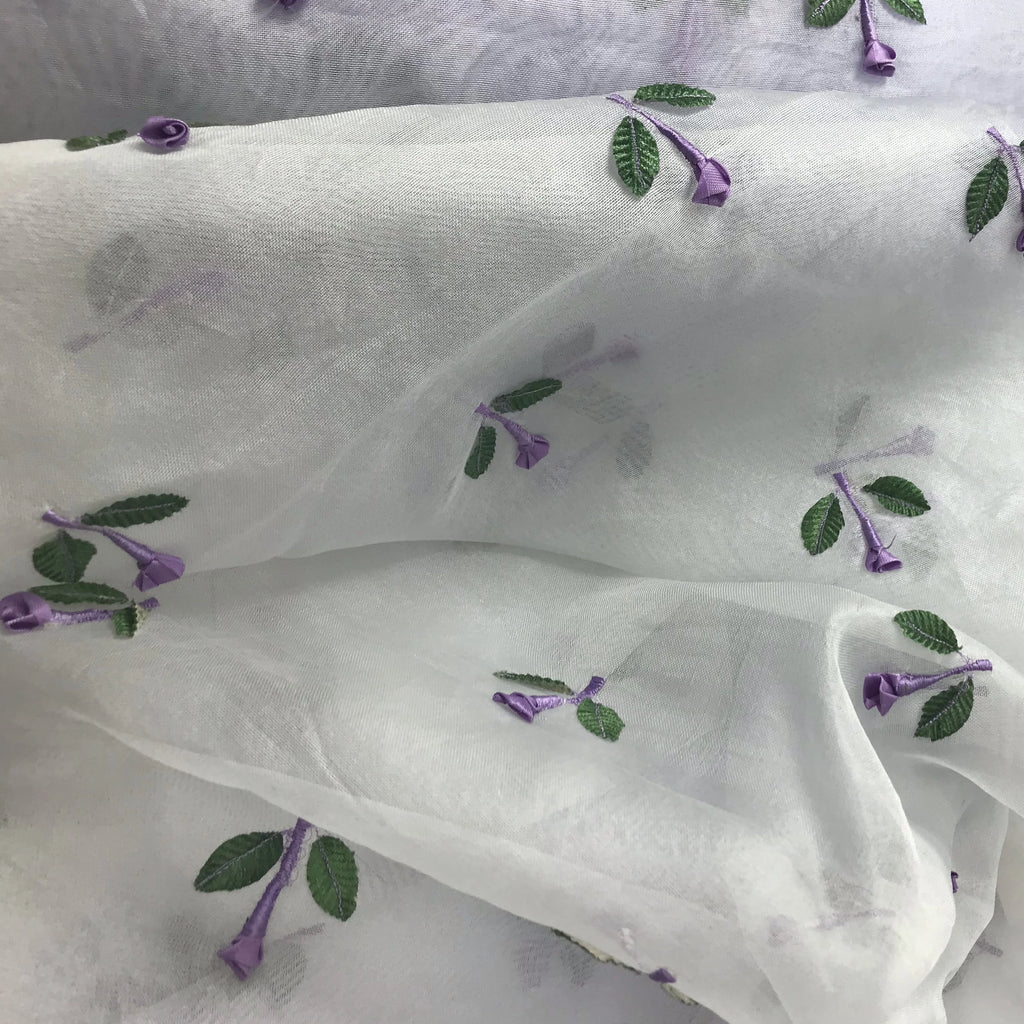 Small 3D Roses on Stems Silk Organza Embroidery