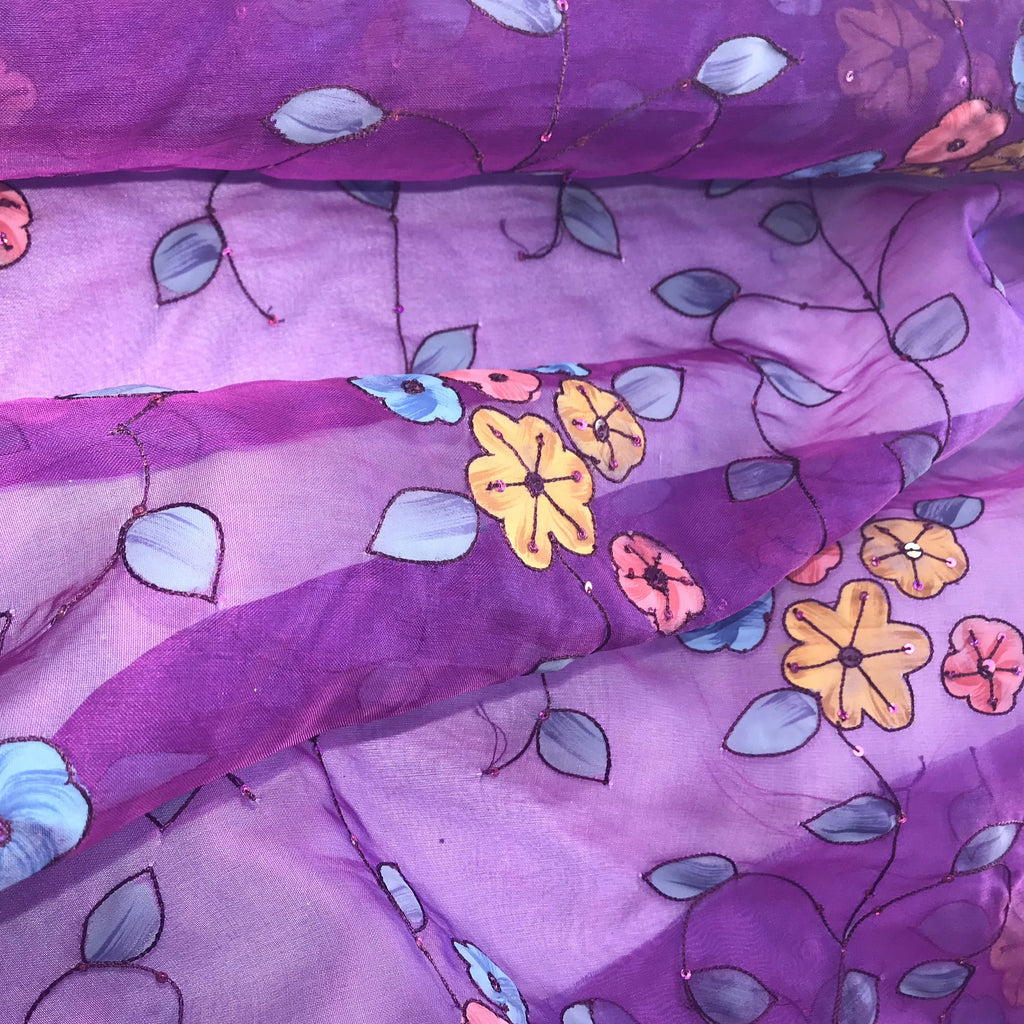 Multi-color Floral Pattern Silk Organza Embroidery