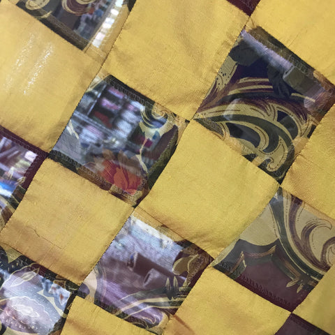 Diamond Patchwork on Yellow Gold Silk Chiffon Embroidery