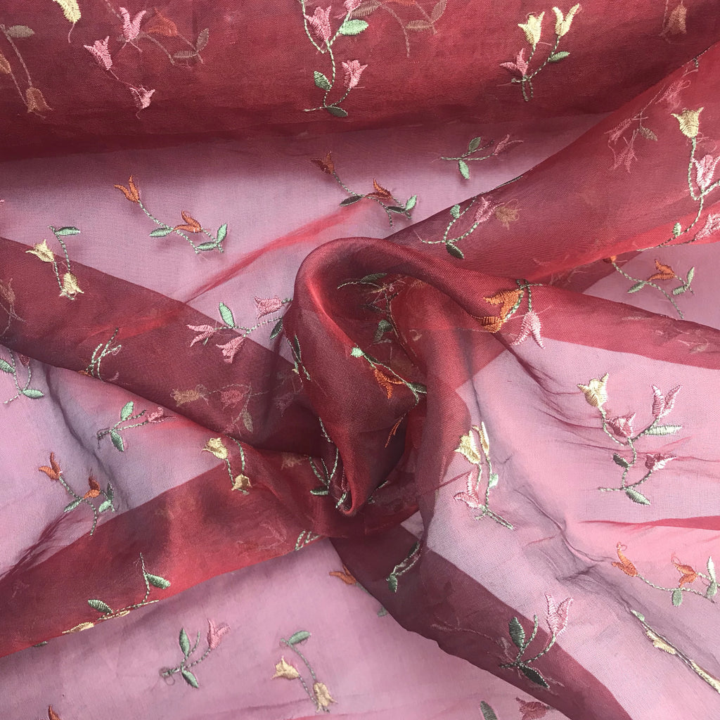 Simple Multi-colored Tulip Pattern Silk Organza Embroidery
