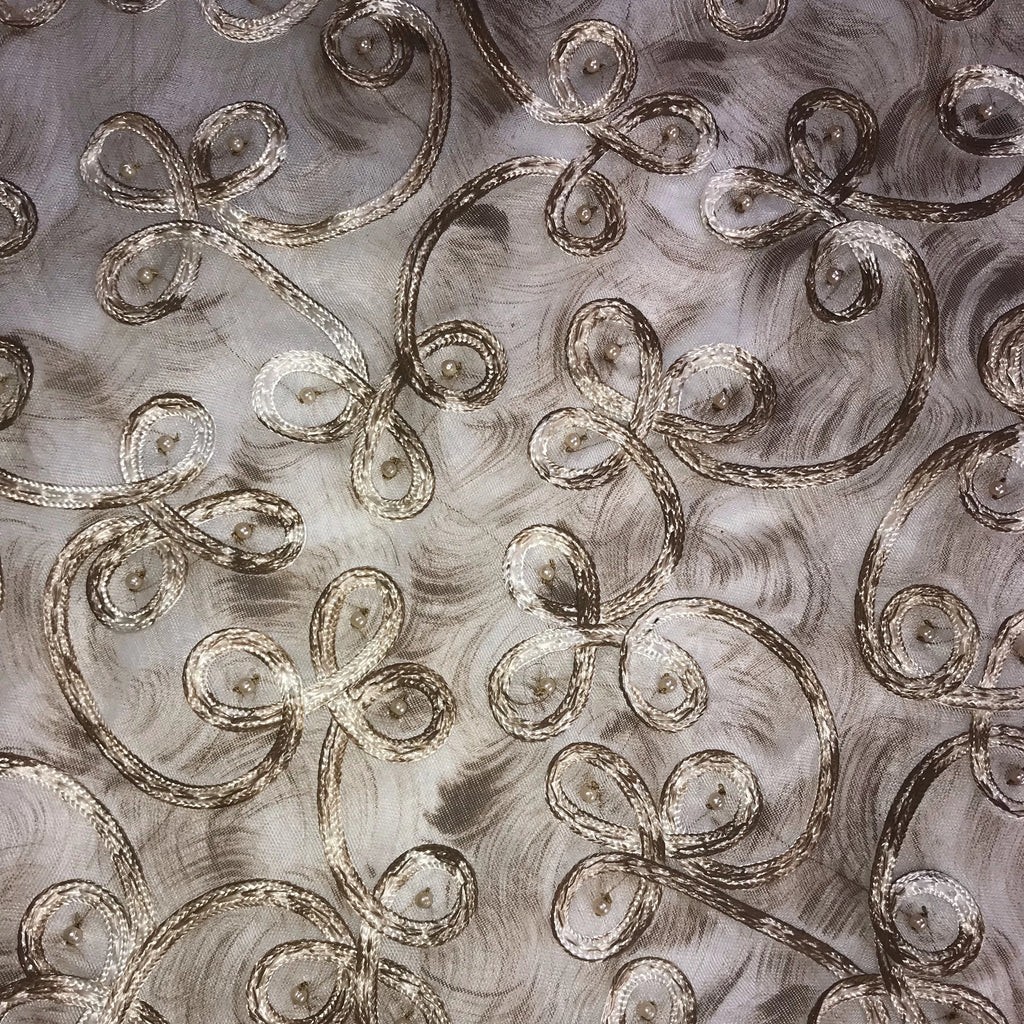 Soutache Floral Swirl Pattern Silk Organza Embroidery